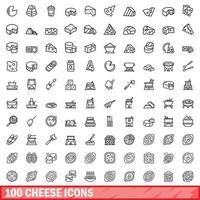 100 iconos de queso, estilo de esquema vector