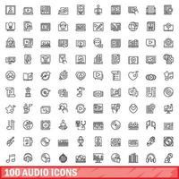 100 audio icons set, outline style vector