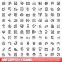 100 company icons set, outline style vector