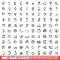 100 iconos de postre, estilo de esquema vector