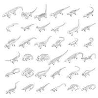 Lizard icons set vector outline