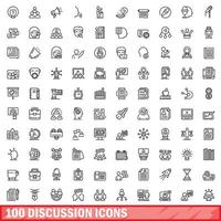 100 discussion icons set, outline style vector