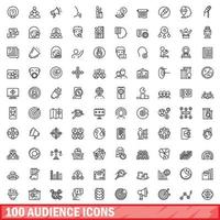 100 iconos de audiencia establecidos, estilo de esquema vector