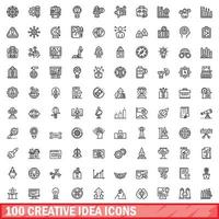 100 creative idea icons set, outline style vector