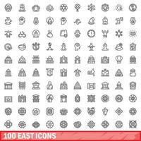 100 iconos orientales, estilo de esquema vector