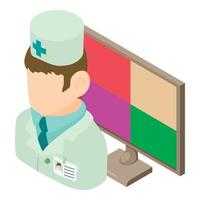 Healthcare concept icon isometric vector. Doctor character near computer screen vector