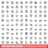 100 doctor icons set, outline style vector