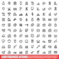 100 france icons set, outline style vector