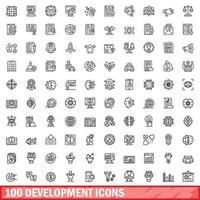 100 development icons set, outline style vector