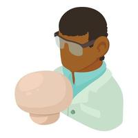 Food laboratory icon isometric vector. Male scientific chemist and champignon vector