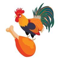 Rooster meat icon isometric vector. Roasted meat leg on background of cock icon vector