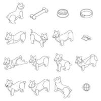 Corgi dogs icons set outline vector