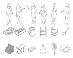 Sauna icons set outline vector