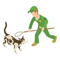 Cat trapping icon isometric vector. Man with noose for trapping domestic animal vector