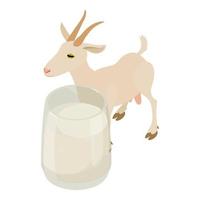 icono de leche de cabra vector isométrico. vaso lleno de leche fresca sobre fondo de cabra