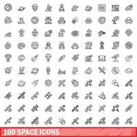 100 space icons set, outline style vector