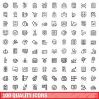 100 quality icons set, outline style vector