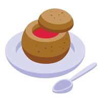 Tomato bread soup icon isometric vector. Prague cuisine vector