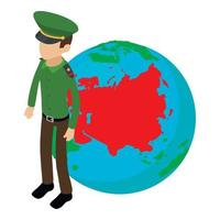 Army general icon isometric vector. Soviet general on background of planet earth vector