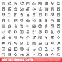 100 restroom icons set, outline style vector