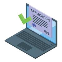 Laptop online application icon isometric vector. Approve document vector