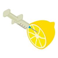 Quality inspection icon isometric vector. Slice of lemon and disposable syringe vector