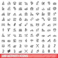 100 activity icons set, outline style vector