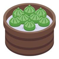 Green baozi icon isometric vector. Chinese food vector