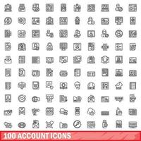 100 iconos de cuenta establecidos, estilo de contorno vector