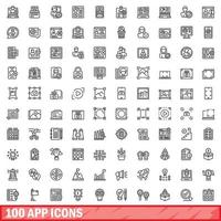 100 iconos de aplicaciones establecidos, estilo de contorno vector