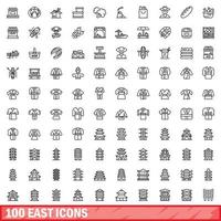 100 iconos orientales, estilo de esquema vector