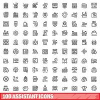 100 iconos de asistente establecidos, estilo de esquema vector