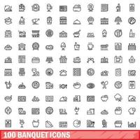 Conjunto de 100 iconos de banquete, estilo de contorno vector