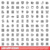 100 app icons set, outline style vector