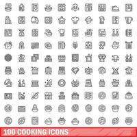 100 cooking icons set, outline style vector
