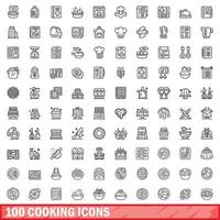 100 iconos de cocina, estilo de esquema vector