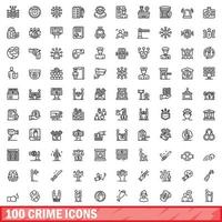 100 crime icons set, outline style vector