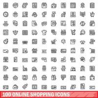 100 online shopping icons set, outline style vector