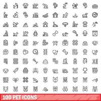 100 pet icons set, outline style vector