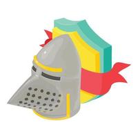 Knight helm icon isometric vector. Medieval knight helmet on shield background vector