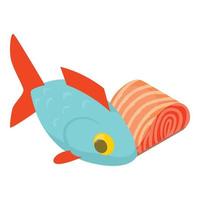 Fish product icon isometric vector. Fresh fish near piece of raw red salmon icon vector