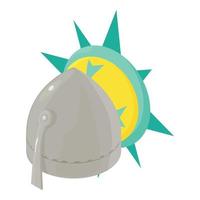 Historical helmet icon isometric vector. Warrior helmet on background of shield vector