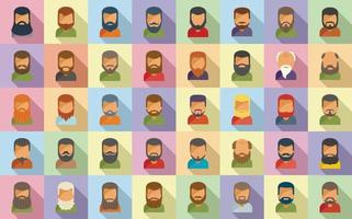 Beard icons set flat vector. Old man vector