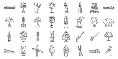 Tree trimming icons set outline vector. Chainsaw tree vector