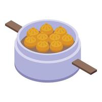 Steamed baozi icon isometric vector. Chinese food vector