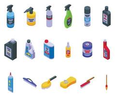 Cosmetics for the car icons set isometric vector. Cleaning car vector