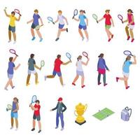 los iconos del jugador de tenis establecen un vector isométrico. entrenador