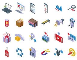 Marketing tools icons set isometric vector. Digital game vector