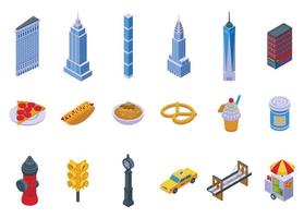 New york icons set isometric vector. City skyline vector