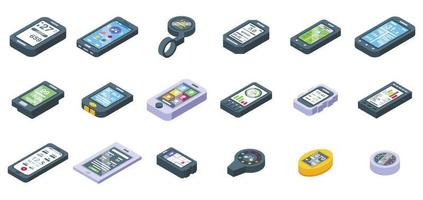 Bike computer icons set isometric vector. Road digital vector